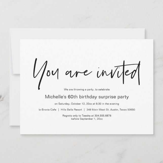 Invitation Vous êtes invité, Surprise Birthday Party (Devant)