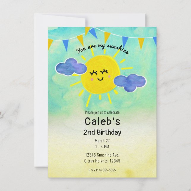 Invitation Vous êtes mon Sunshine Jaune & Blue Anniversaire P (Devant)
