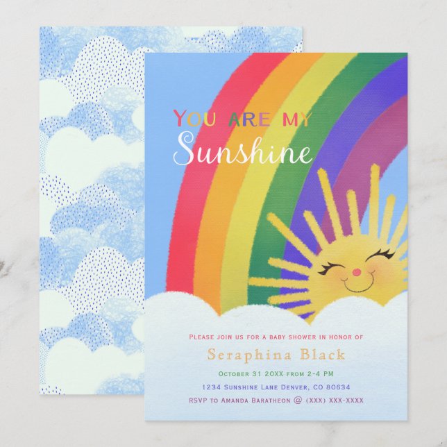Invitation Vous Êtes Mon Sunshine Rainbow SprinkBaby shower I (Devant / Derrière)