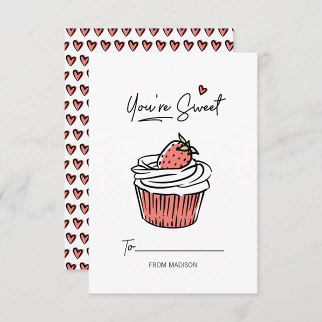 Invitation Vous êtes Sweet Cupcake Kids Classroom Valentine C (Devant / Derrière)