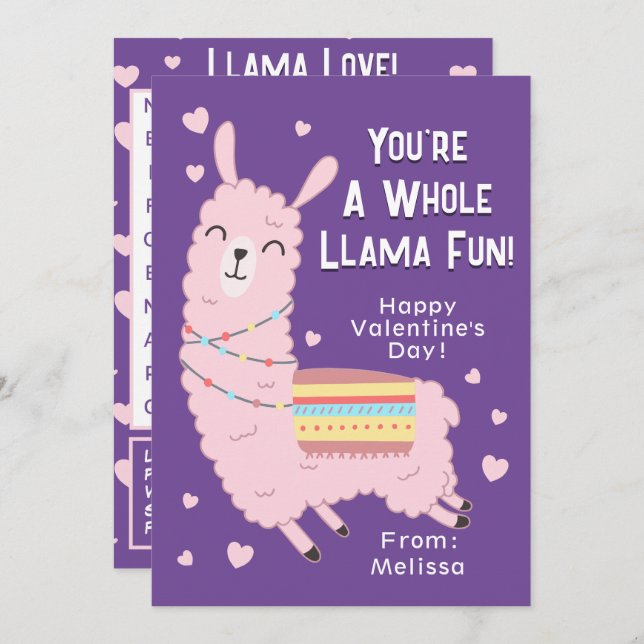 Invitation Vous êtes une toute Llama Fun Classroom Valentine' (Devant / Derrière)