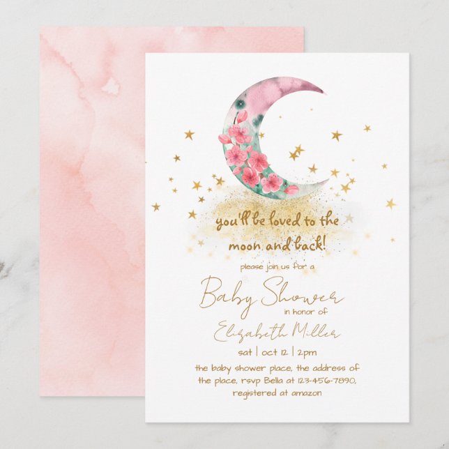 Invitation Vous Serez Amoureux De La Lune Et Du Baby shower D (Devant / Derrière)