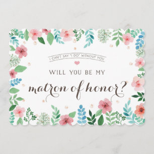 Invitation Vous serez ma dame de honneur, fleurs d'aquarelle