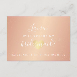 Invitation Vous serez ma demoiselle d'honneur - or rose de