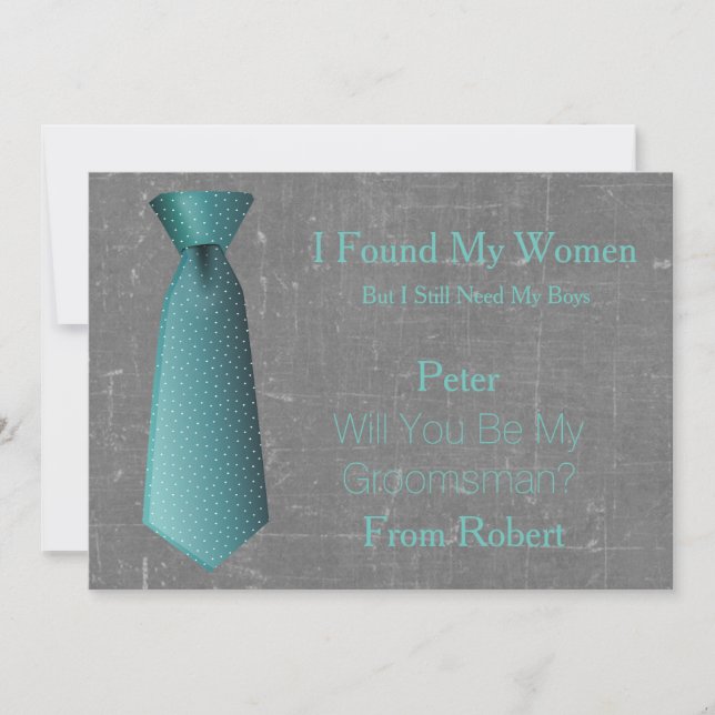 Invitation Vous serez mon Groomsman Teal et cravate blanche (Devant)