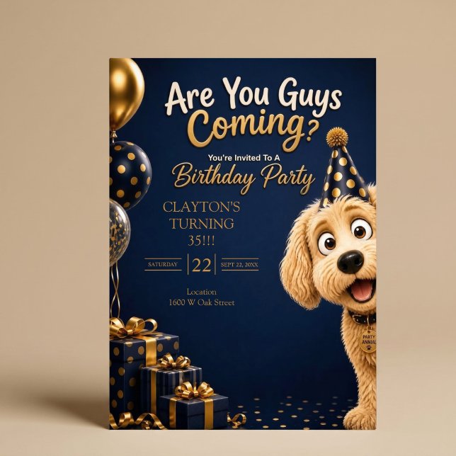 Invitation Vous Venez les Gars? Anniversaire Bleu Drôle de Ch (Créateur téléchargé)