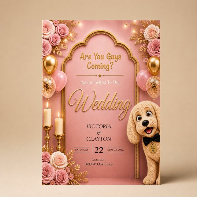 Invitation Vous Venez Les Gars? Chien Drôle Rose Pâle Mariage (Créateur téléchargé)