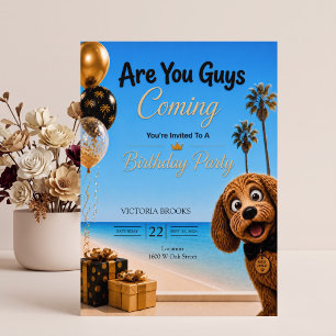 Invitation Vous venez les gars? Fête d'anniversaire de chien
