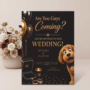 Invitation Vous venez les gars? Luxueux mariage de chien noir