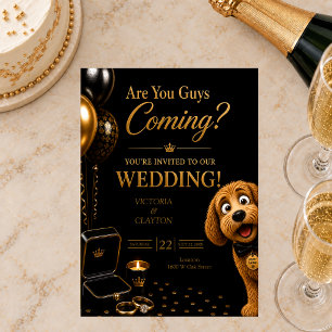 Invitation Vous venez les gars? Luxueux mariage de chien noir