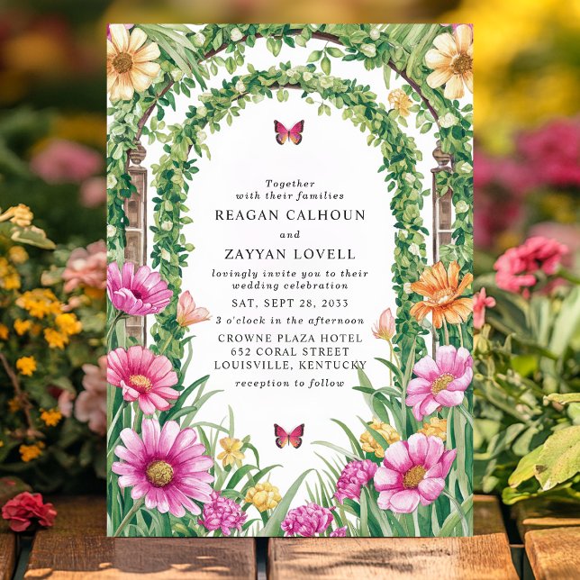 Invitation Voûte de jardin fleuri et mariage papillon (Créateur téléchargé)