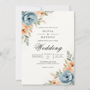 Invitation Voûte de mariage botanique pêche bleue