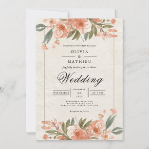 Invitation Voûte de mariage florale corail tendre