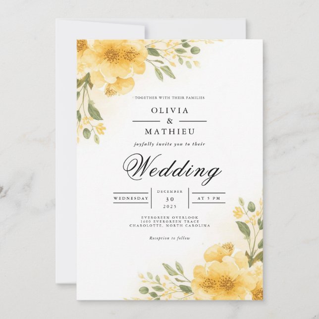 Invitation Voûte de mariage Golden Bloom (Devant)