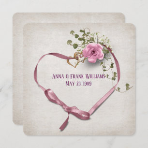 Invitation Vow mariage renouvellement - coeur rose ruban avec