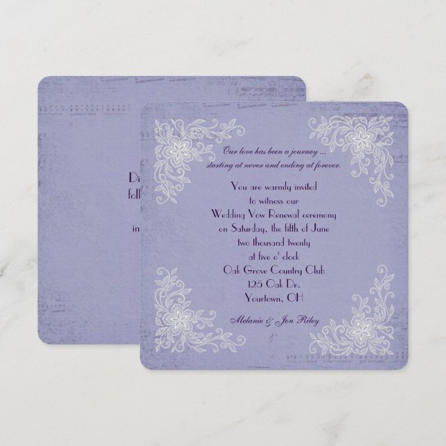 Invitation Vow Renewal-dentelle corners et arrière - plan de  (Devant / Derrière)