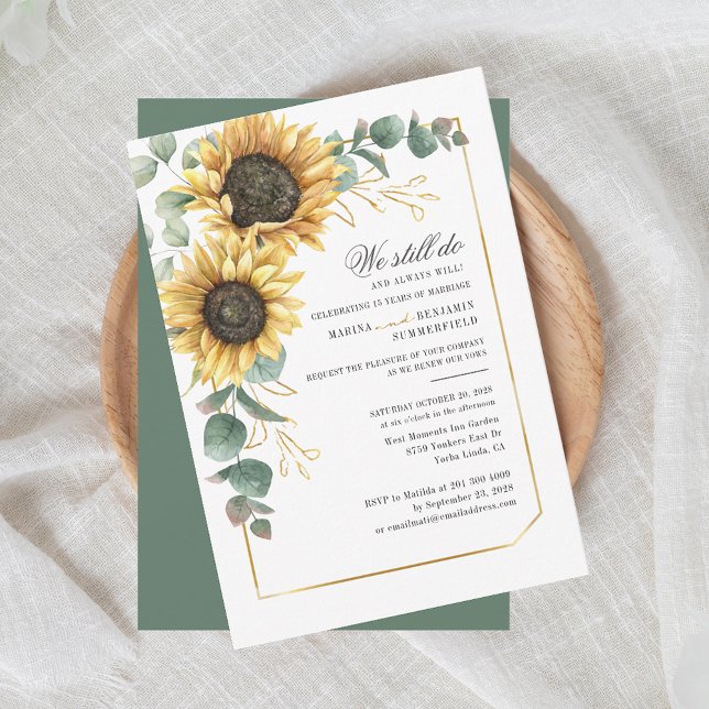 Invitation Vow Renewal Eucalyptus Sunflower Mariage géométriq (Floral Sunflower Floral Rustic Wedding Anniversary Invitation)