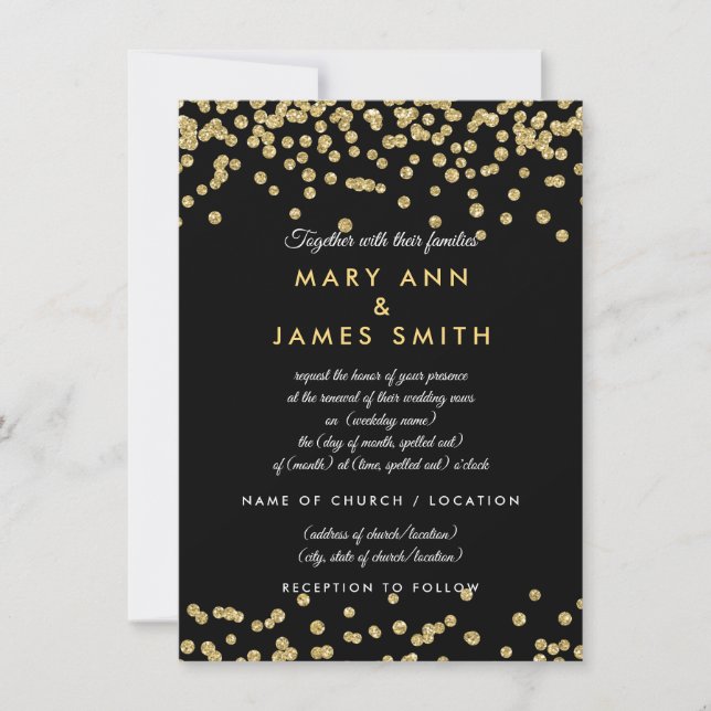 Invitation Vow Renewal Gold Faux Parties scintillant Confetti (Devant)