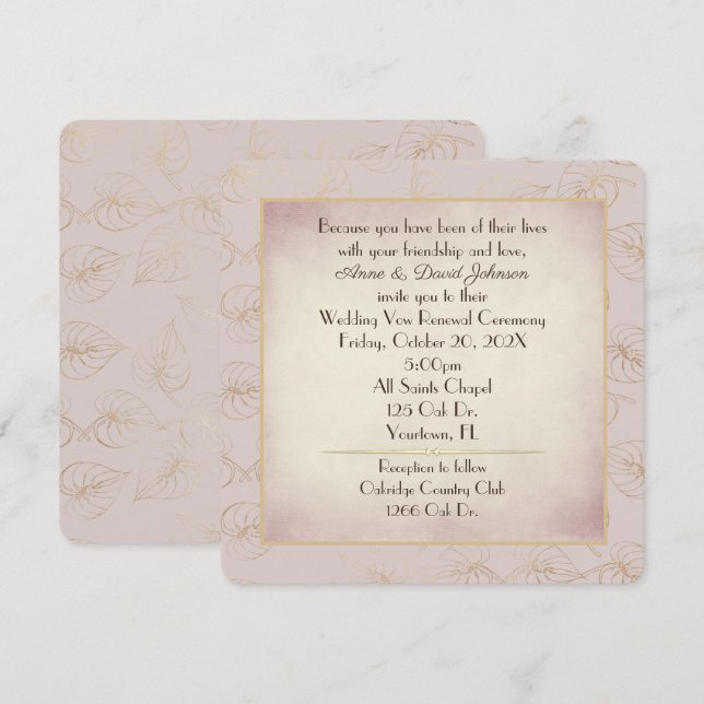 Invitation Vow Renewal Gold Foil Leaf (Devant / Derrière)