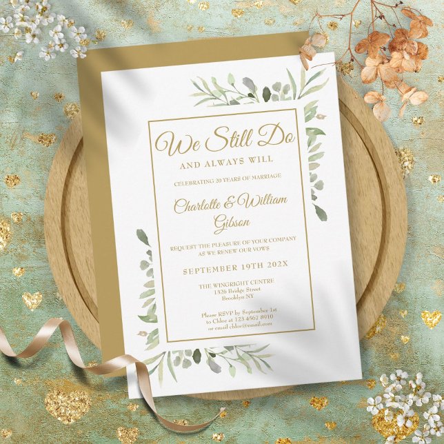 Invitation Vow Renewal Nous Faisons Toujours L'Anniversaire D (Vow Renewal We Still Do Gold Greenery Anniversary Invitation)