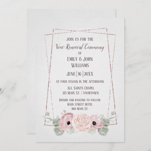 Invitation Vow Renewal Pink Anemone et Parties scintillant Fr (Devant / Derrière)