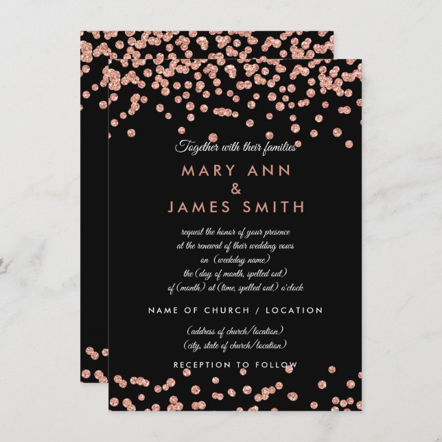 Invitation Vow Renewal Rose Gold Faux Parties scintillant Con (Devant / Derrière)