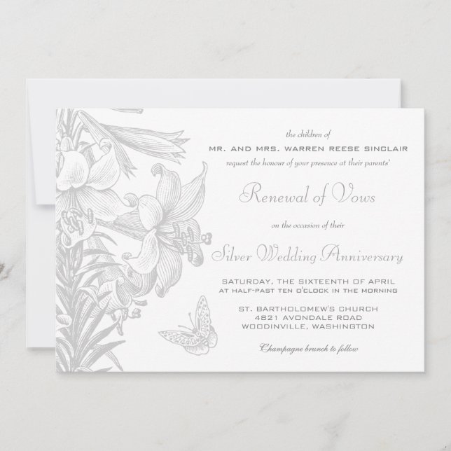 Invitation Vow Renewal Silver 25e anniversaire du Mariage (Devant)