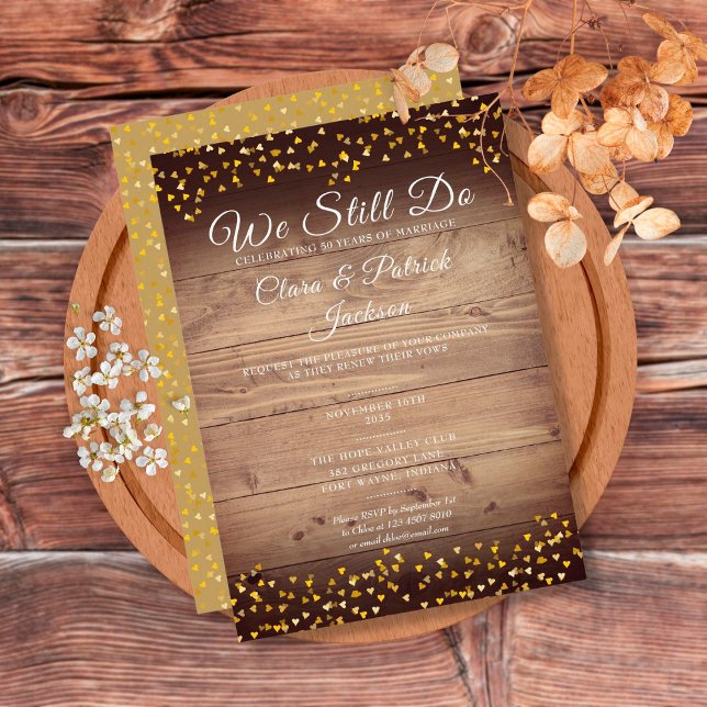 Invitation Vow Renewal We Still Do Golden Love Hearts Rustic (Créateur téléchargé)