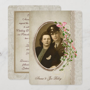 Invitation Vow Renouveau-branche florale sur cadre photo oval