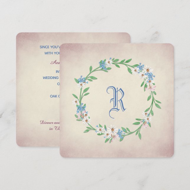 Invitation vow renouvellement aquarelle couronne avec marguer (Devant / Derrière)