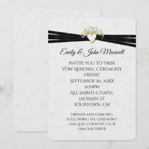 Invitation Vow Renouvellement Blanc Embossé Floral avec Coeur