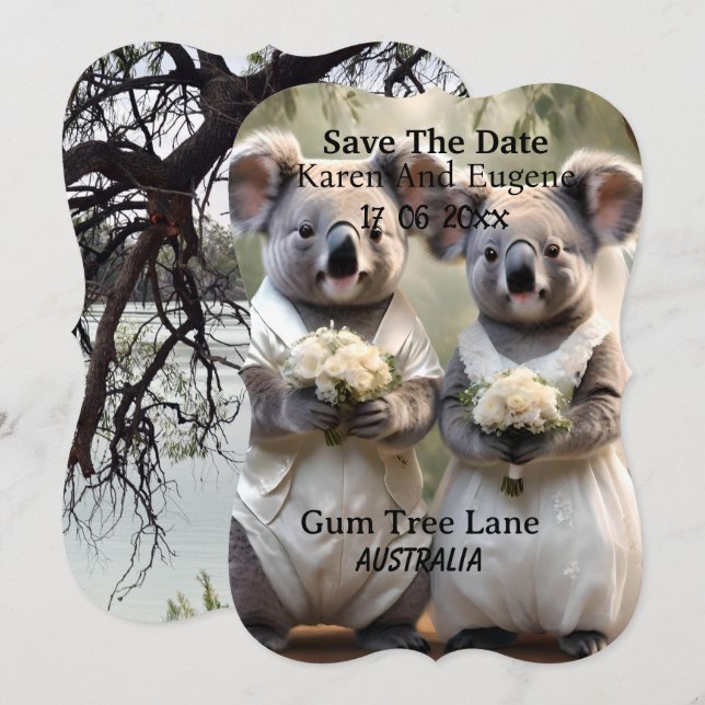 Invitation "Vows À feuillage persistant : Un Mariage Koala en (Devant / Derrière)