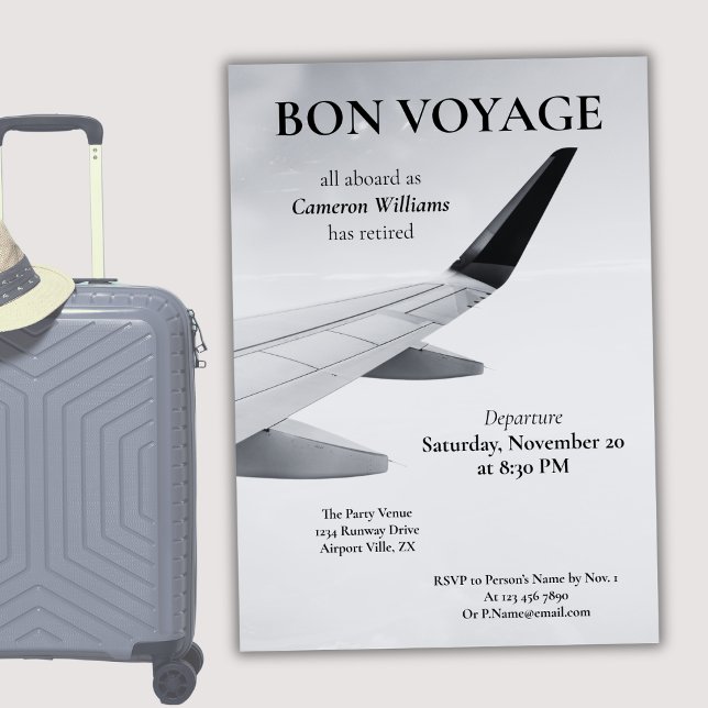 Invitation Voyage à la retraite Thème avion moderne Bon voyag (Créateur téléchargé)
