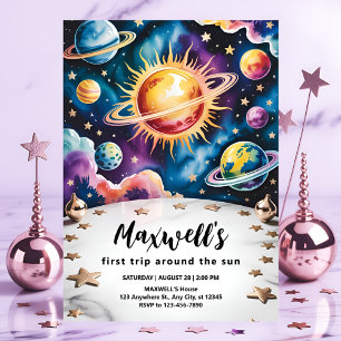 Invitation Voyage autour du Soleil Espace 1er Anniversaire