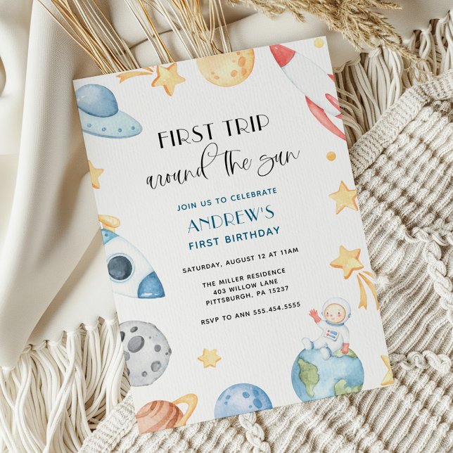 Invitation Voyage Autour Du Soleil Extérieur Anniversaire (Créateur téléchargé)