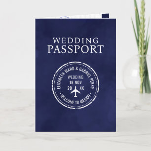 Invitation Voyage bleu Destination Mariage Passeport