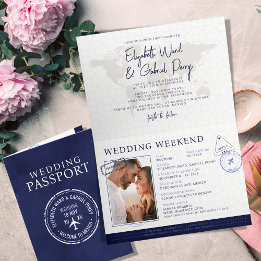 Invitation Voyage bleu Passeport Destination Mariage
