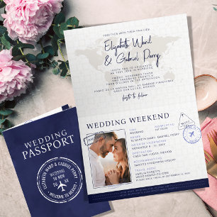 Invitation Voyage bleu Passeport Destination Mariage