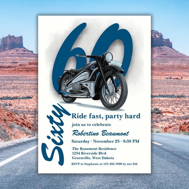 Invitation Voyage Classique Promenade en Moto Rapide 60e Anni (Créateur téléchargé)
