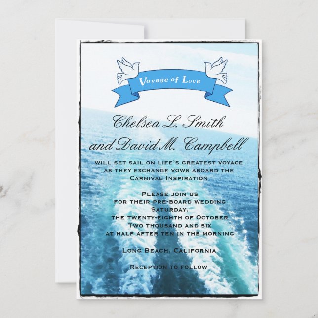 Invitation Voyage d'amour|Bateau de croisière/Destination de  (Devant)