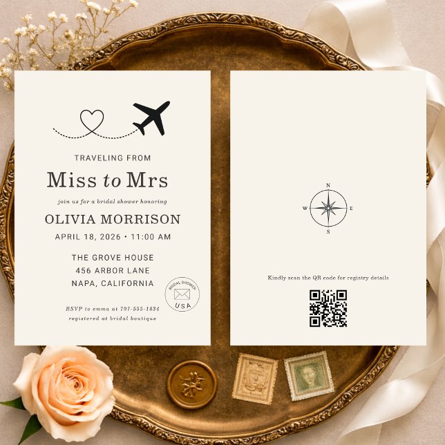 Invitation Voyage de Miss à Mrs Code QR Baby Shower (Créateur téléchargé)