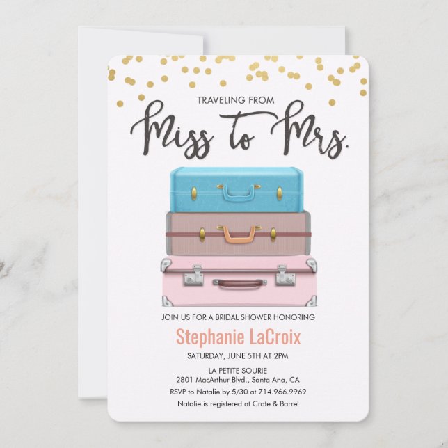 Invitation Voyage de Miss à Mrs. Shower de mariage (Devant)