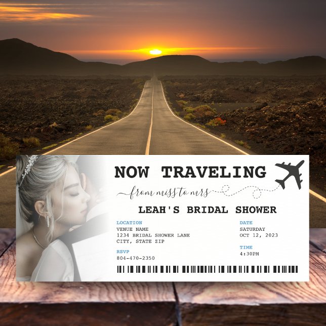 Invitation Voyage de Mlle à Mme Fête des mariées de billets (Traveling from Miss to Mrs Ticket Bridal Shower Invitation
)