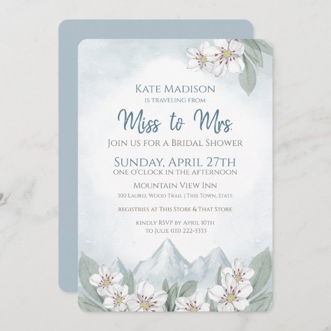 Invitation Voyage de Mlle à Mme Fête des mariées Mountain (Devant / Derrière)