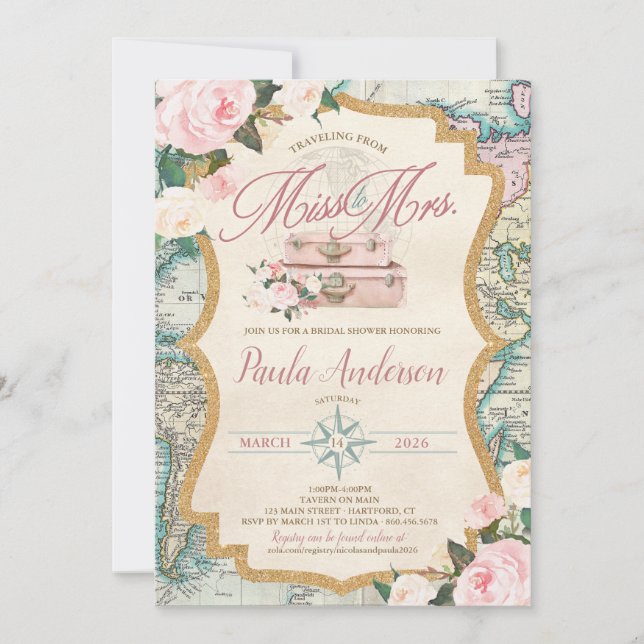Invitation Voyage de Mlle à Mme. Shower de mariage  (Devant)