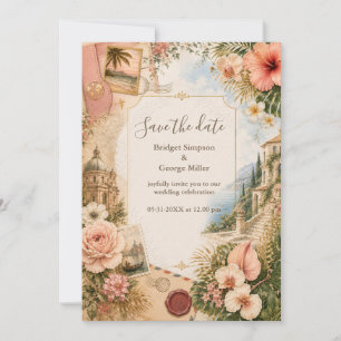 Invitation Voyage de noces tropical Luxe en rose doré