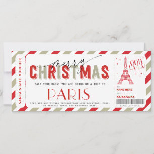 Invitation Voyage de Noël à Paris Billet cadeau