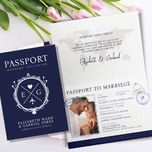 Invitation Voyage de passeport Destination Mariage bleu