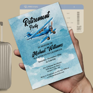 Invitation Voyage de retraite Thème de l'avion de fête Vintag
