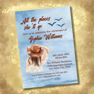 Invitation voyage de retraite tous les lieux femme aquarelle